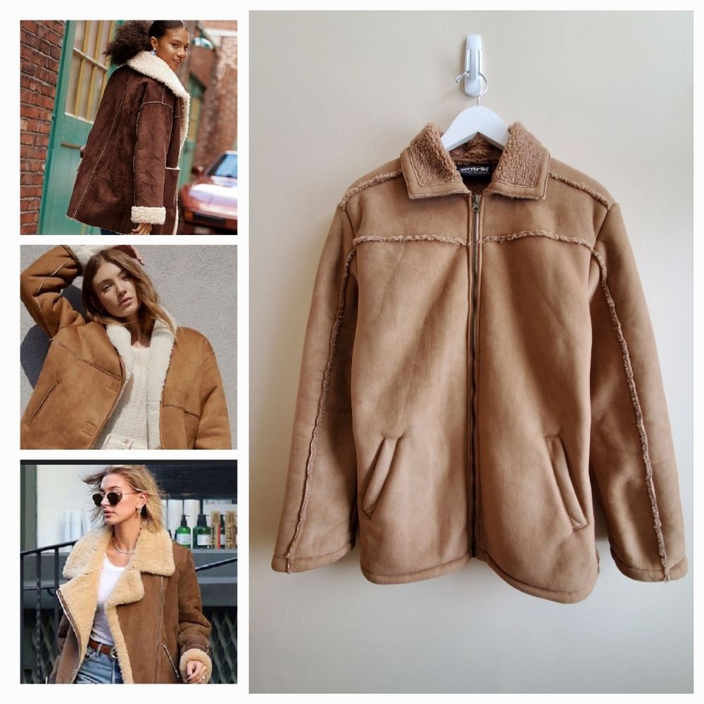 Faux Shearling Sherpa lining Coat Trendy Small